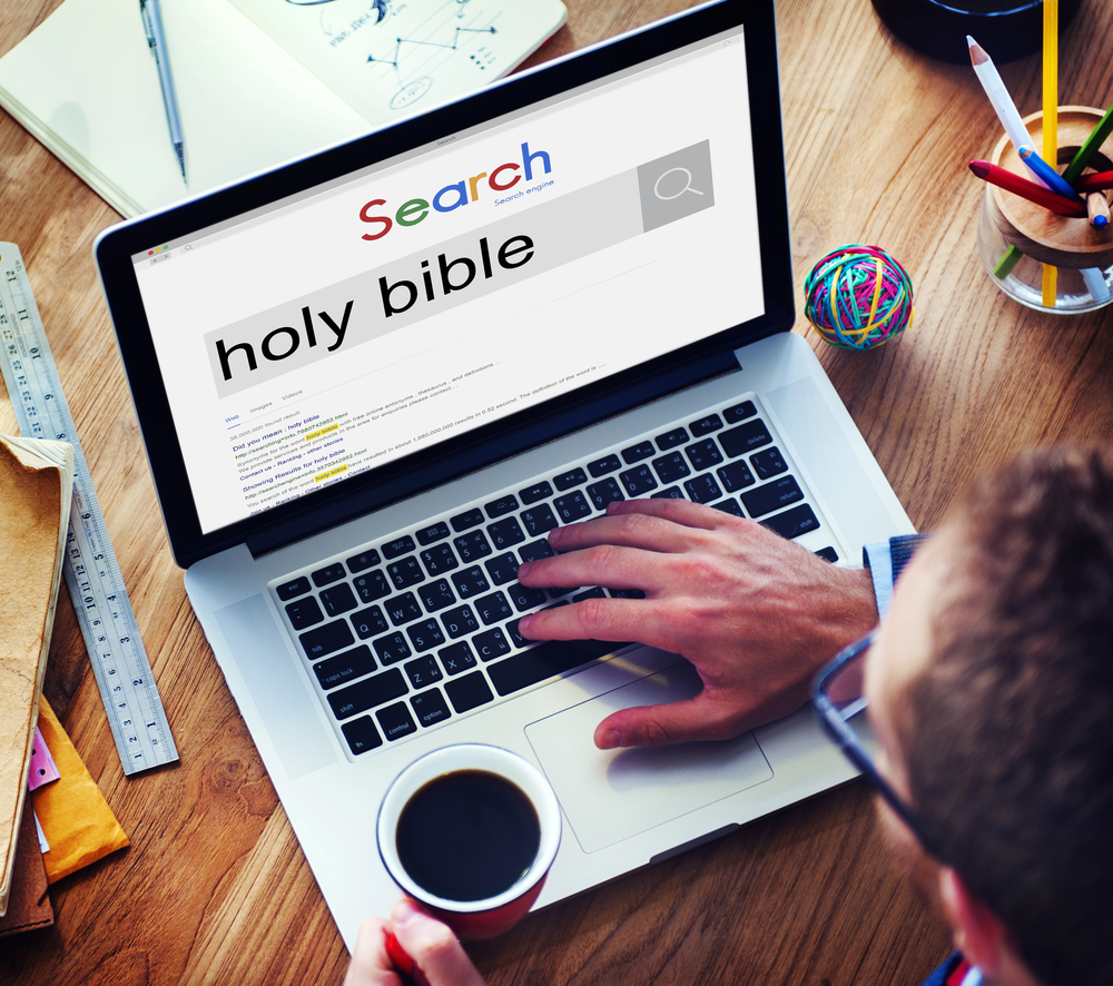 Bible study software open on a laptop screen